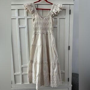 SEA New York Cream Eyelet Tiered Midi Sundress Size M NWOT Gorgeous Firm